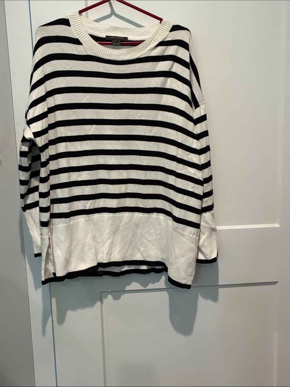 French Connection Cotton White and Black Striped Ribbed Knit Top. B30